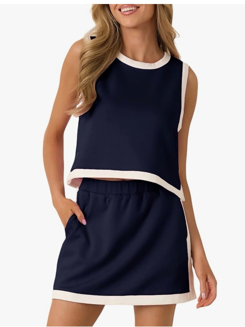 Navy Two-Piece Tank & Skort Set with Cream Trim